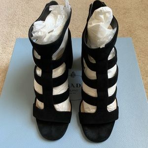 Prada Black Suede Gladiator Block Heel